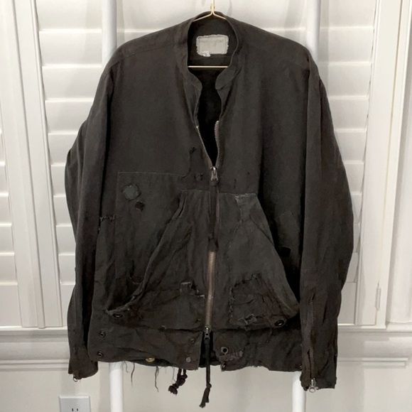 Greg Lauren Charcoal Patchwork Tent Zip Front Studio Shirt | 3 / Large - Picture 1 of 11